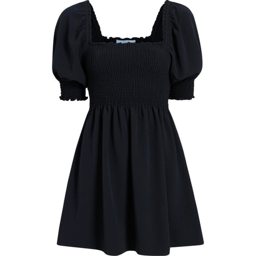Hill House Black Puff-Sleeve Smocked Bodice Dress